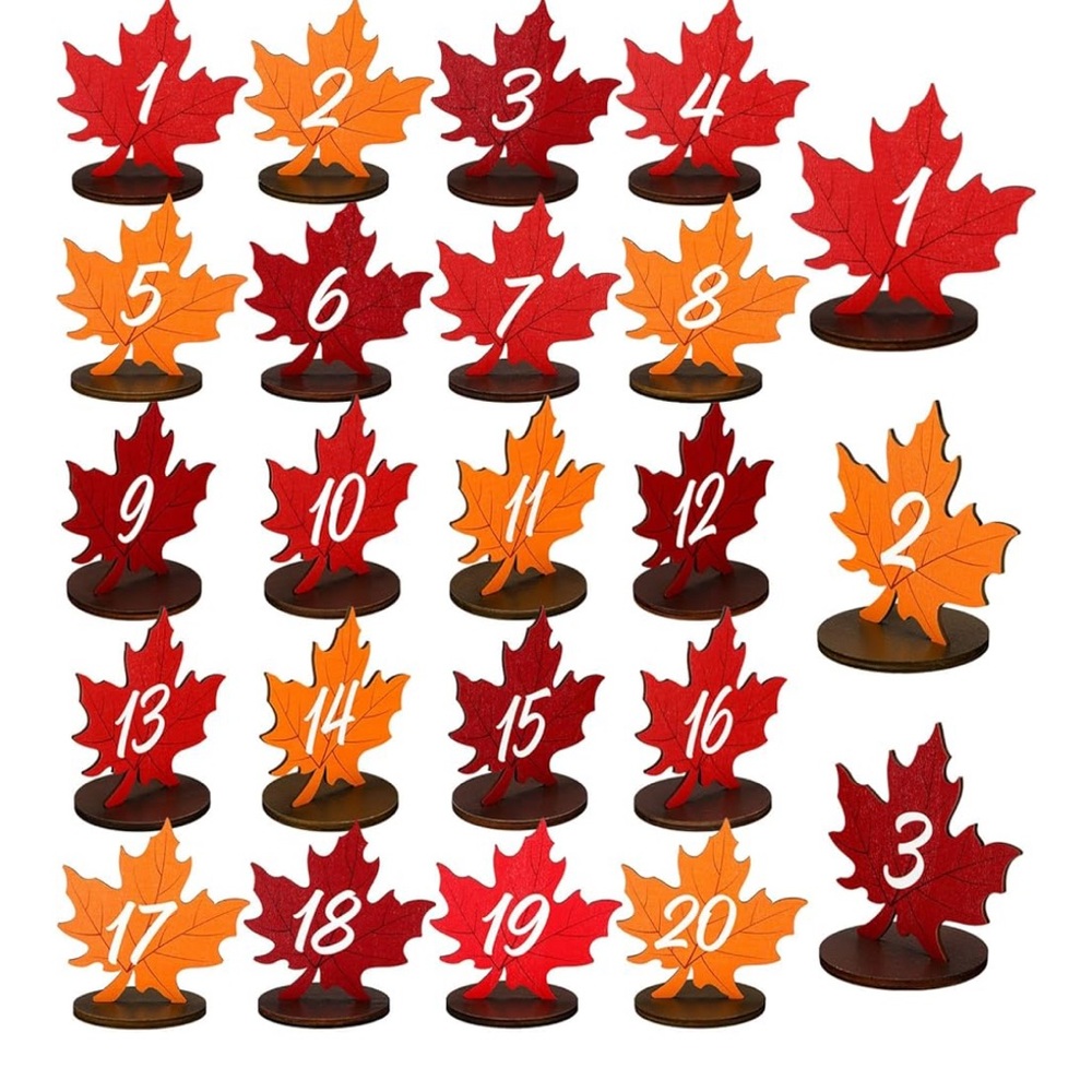 20 Pcs Fall Rustic Wooden Numbers 1-20 for Signs Autumn Decor Centerpieces Maple